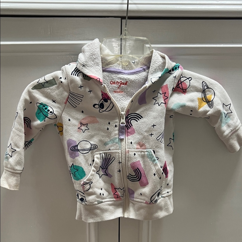 Cat & Jack White Hoodie with Colorful Graphics